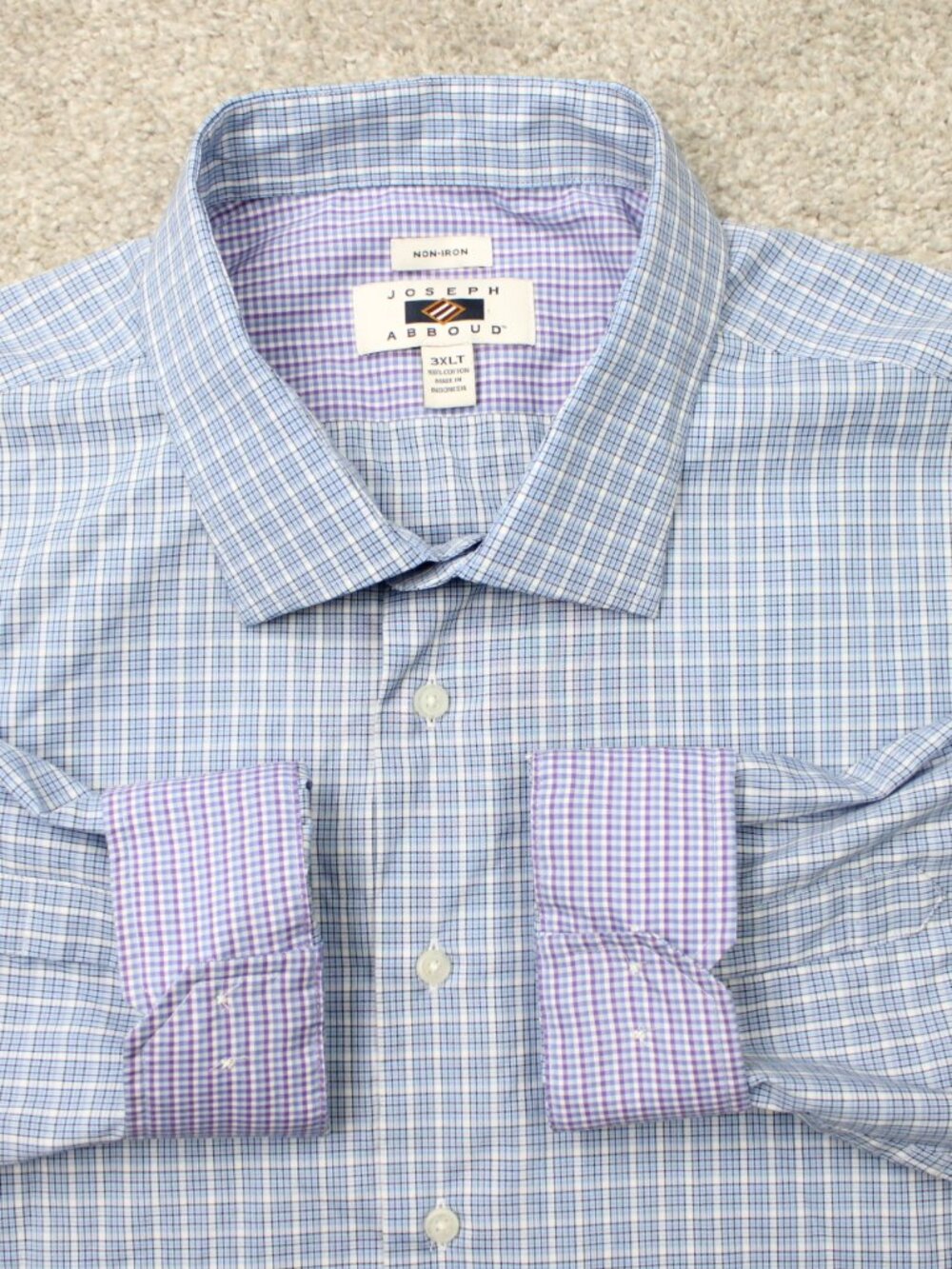 Joseph Abboud Shirt Men 3XLT XXXL-Tall Blue/Purple Non-Iron Flip Cuff Cotton L/S